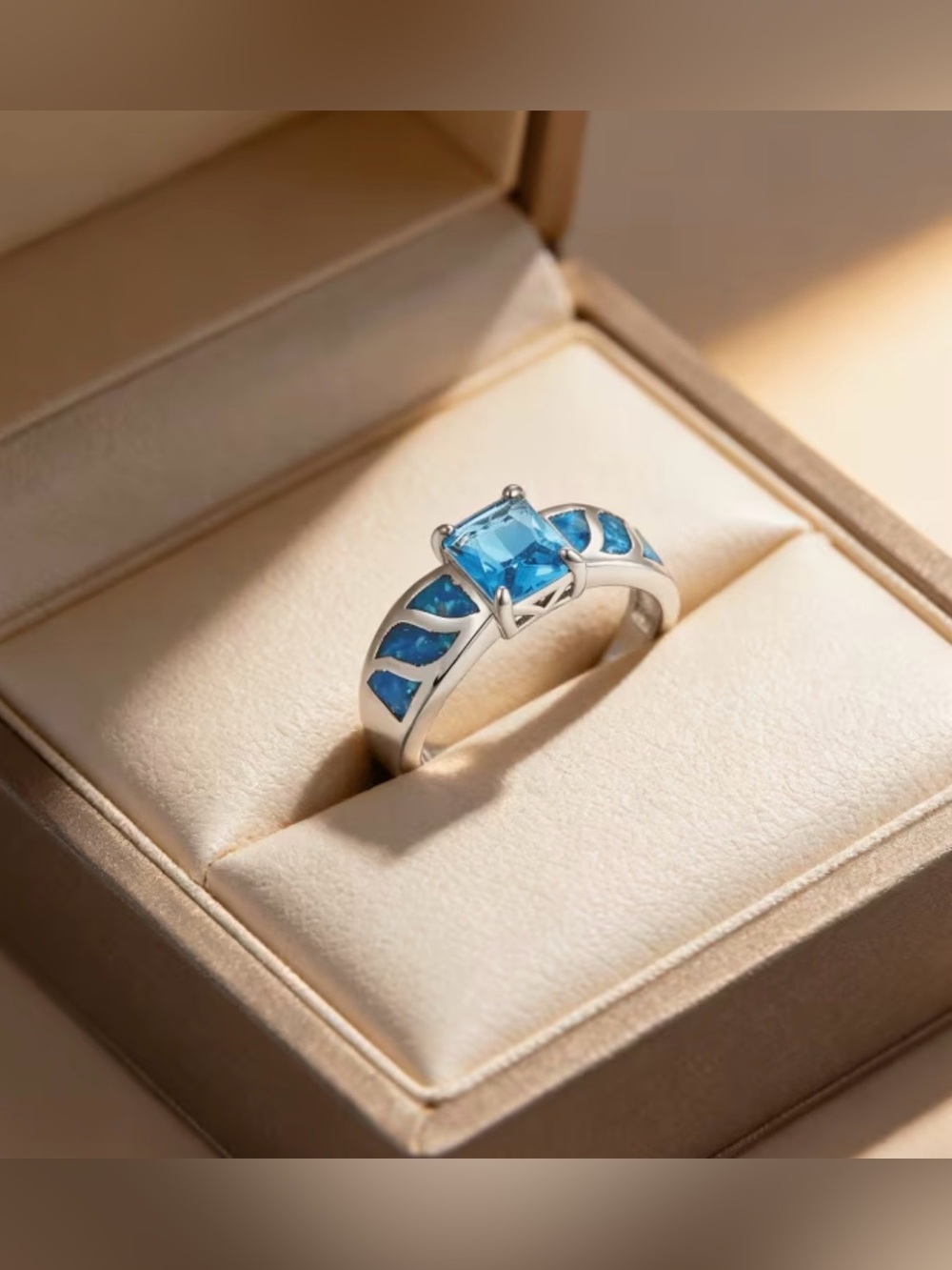 Blue CZ Square-Cut and Blue Opal Ring - Picture 7 of 13